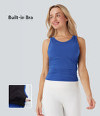 Débardeur de yoga Cool Touch à col rond, dos nageur, fronces et soutien-gorge intégré