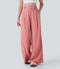 Pantalon large fluide effet lin taille moyenne avec poches
