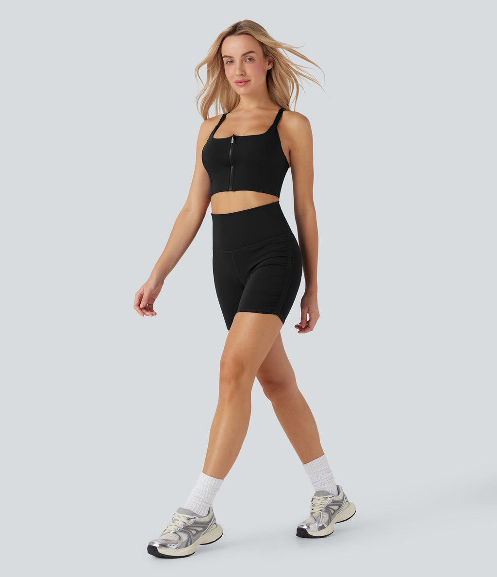 Short cycliste 12,5 cm de course gainant taille haute avec fronces et séchage rapide SoftlyZero™