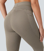 Legging de yoga rayé taille haute avec cordon de serrage et poches