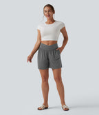 Short décontracté croisé taille haute 12,5 cm avec poches