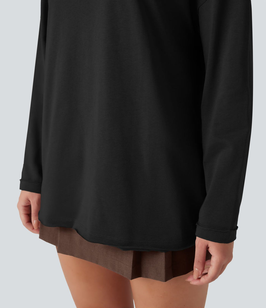 T-shirt coton oversize col rond manches longues