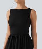 Robe mini col bateau dos échancré avec nœud
