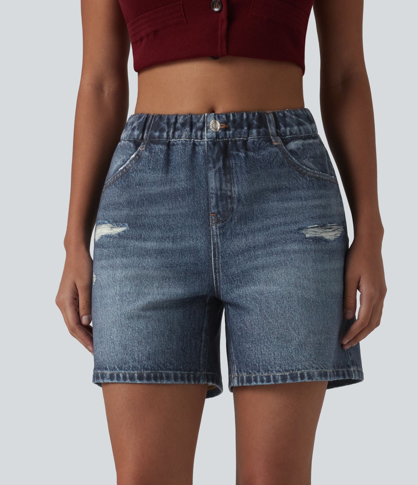 Short casual en molleton imprimé denim taille mi-haute 12,5 cm avec poches