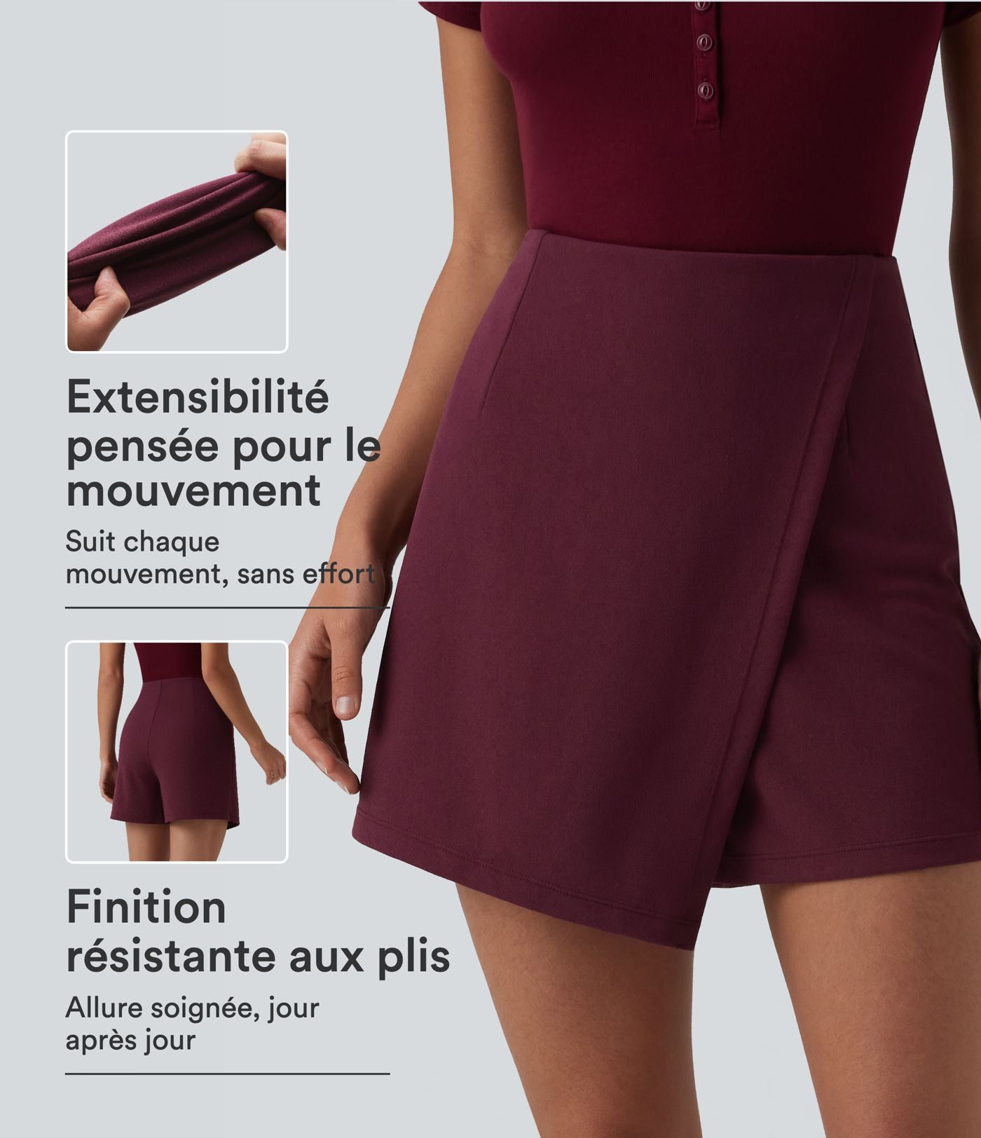 Jupe-short mini tailleur taille haute infroissable longueur rallongée