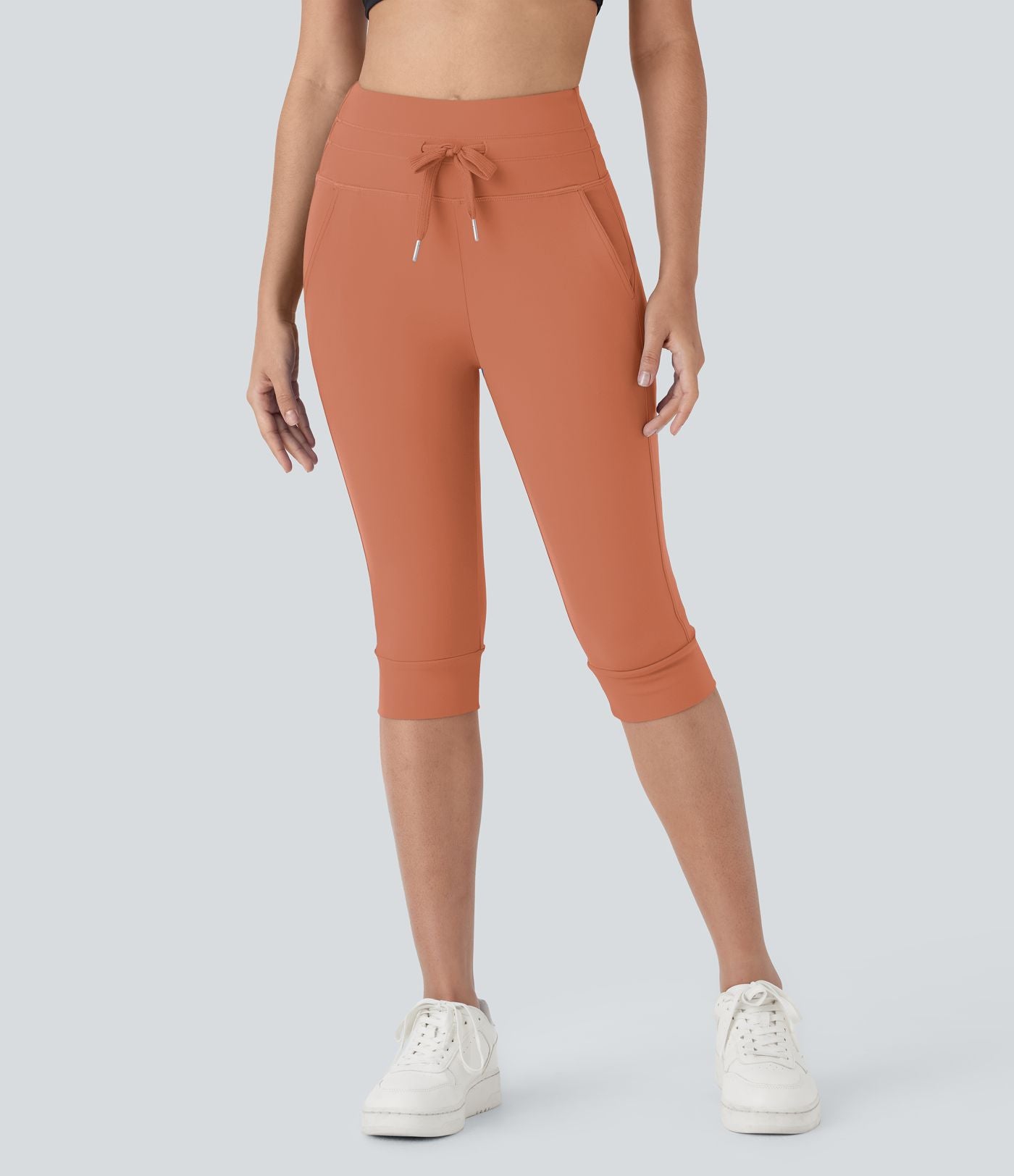 Pantalon corsaire jogging de yoga Softlyzero™ moelleux, taille haute à cordon avec poches latérales