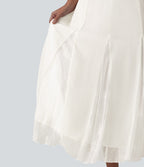 Jupe midi fluide taille haute en mousseline avec dentelle contrastée et fermeture éclair invisible