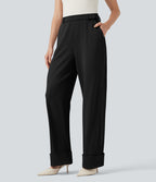 Pantalon tailleur large Halara Flex™ taille haute en crêpe ourlet roulé avec poches