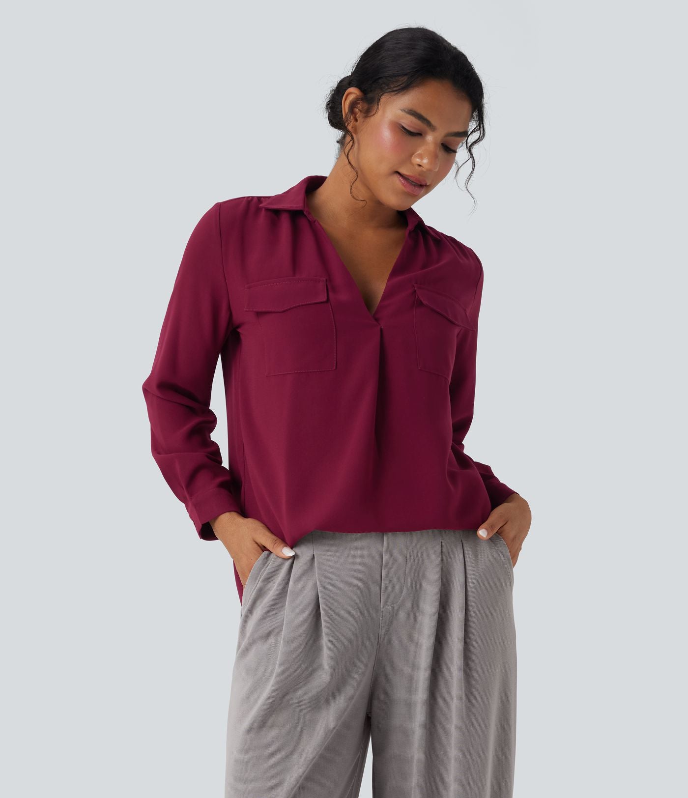 Chemise de travail col V manches longues avec poches