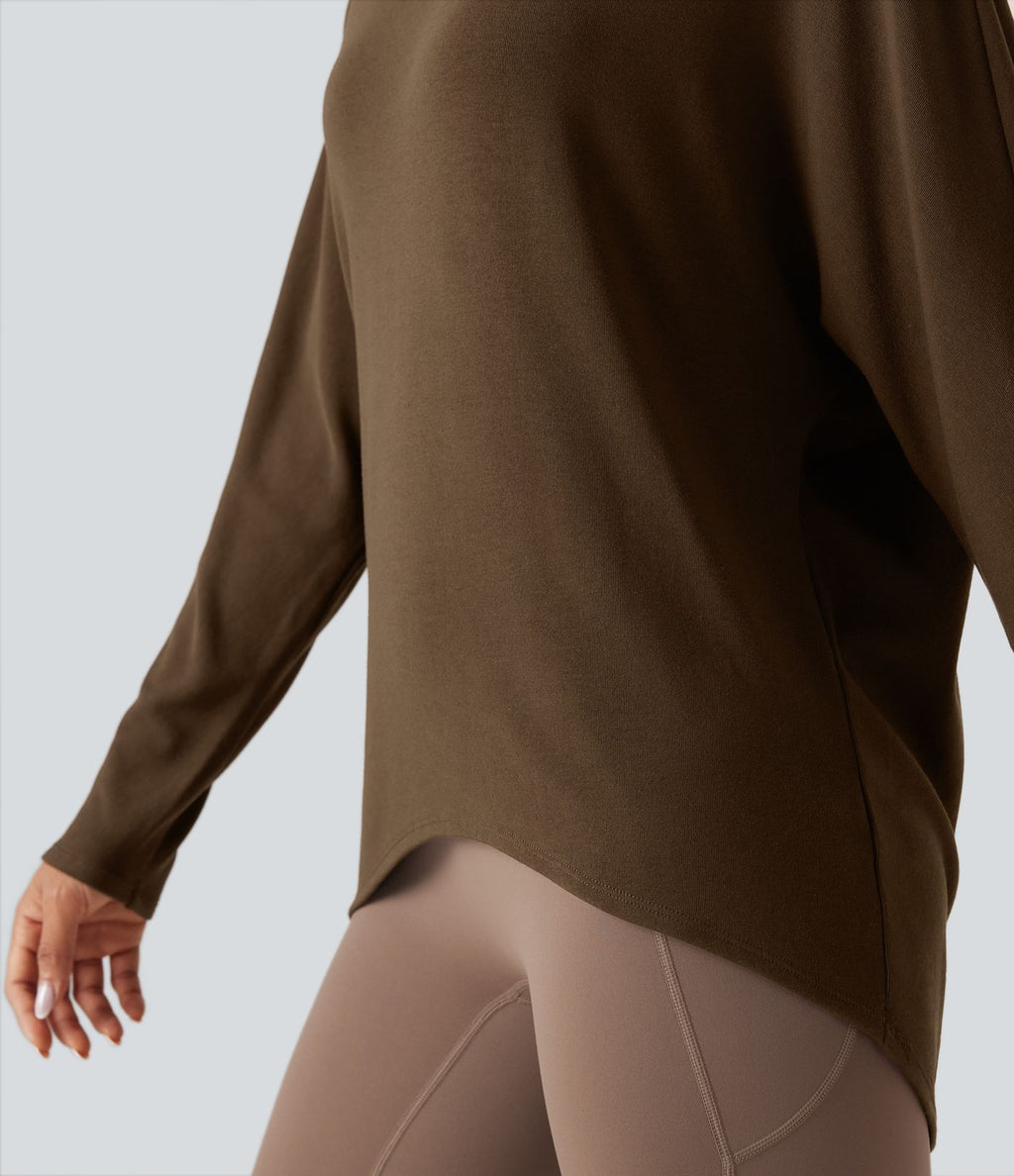 Top thermique oversize col échancré manches longues ourlet asymétrique
