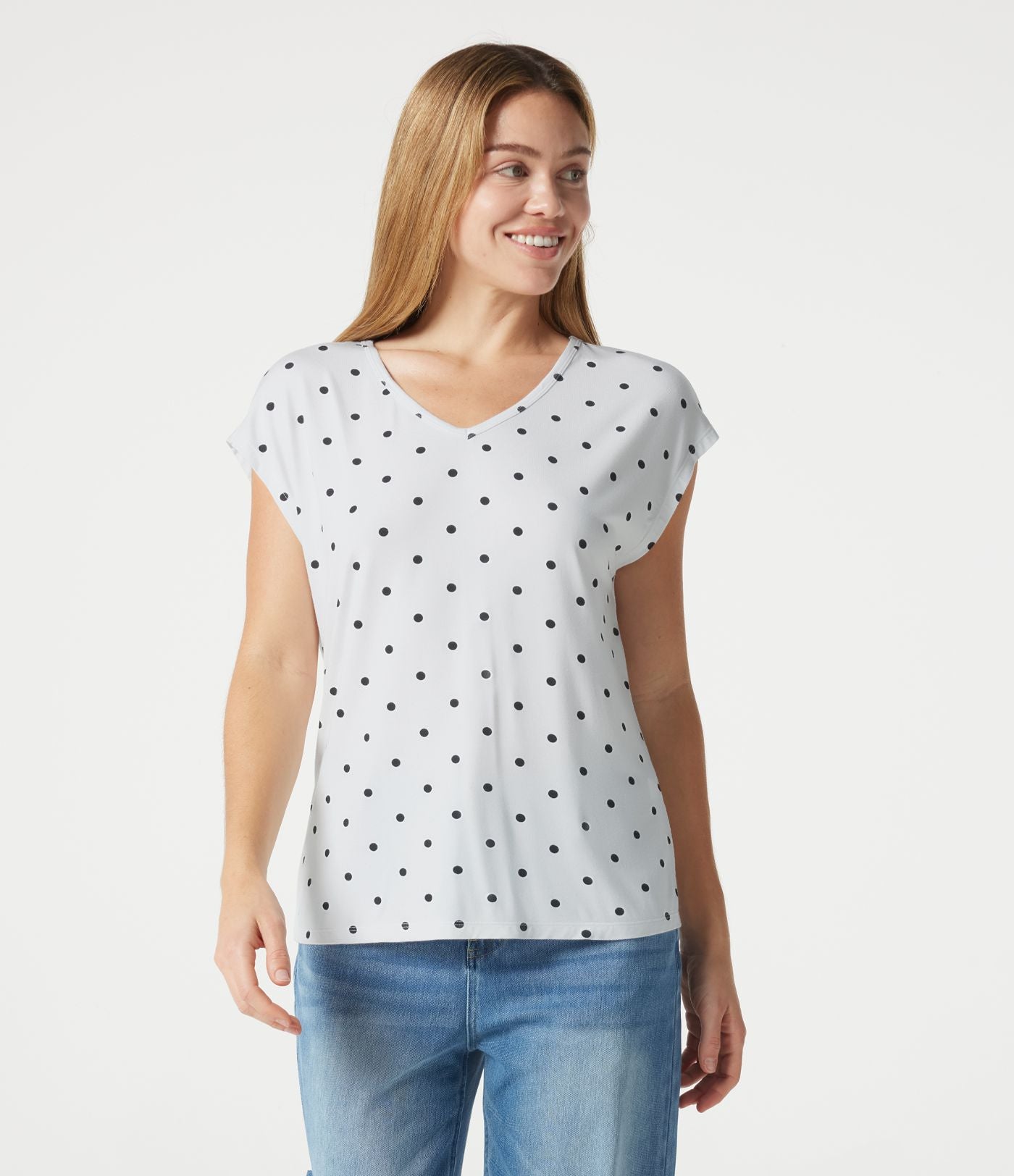 T-shirt casual col V à manches courtes à pois