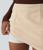 Mini-Jupe Casual en Velours Côtelé 2 en 1 Fermeture Éclair Invisible Taille Haute