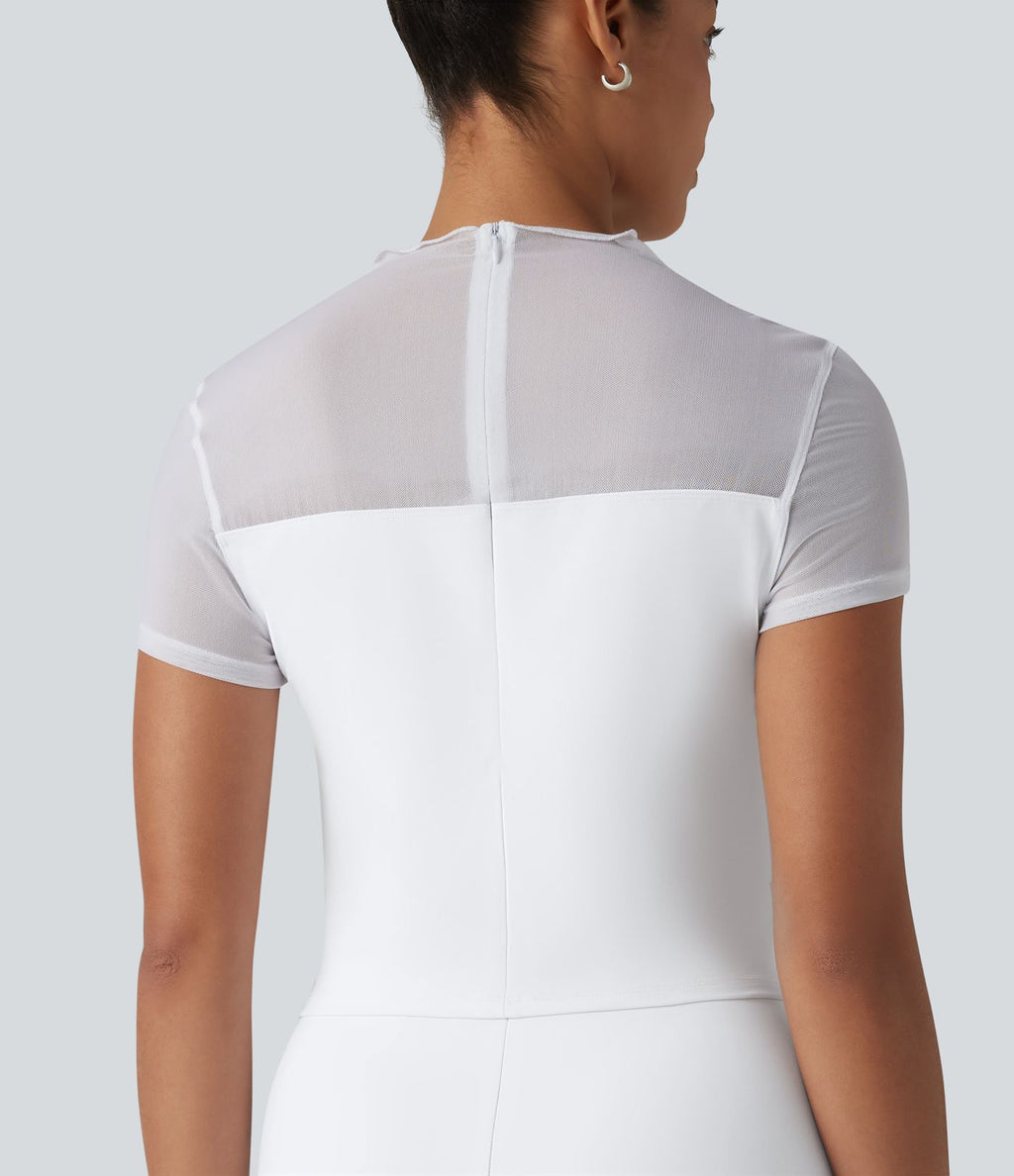 DayStretch Combinaison col rond à manches courtes avec empiècements en mesh contrasté – Édition Easy Peasy