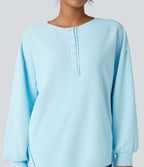 Sweat-shirt gaufré henley oversize manches longues avec poches