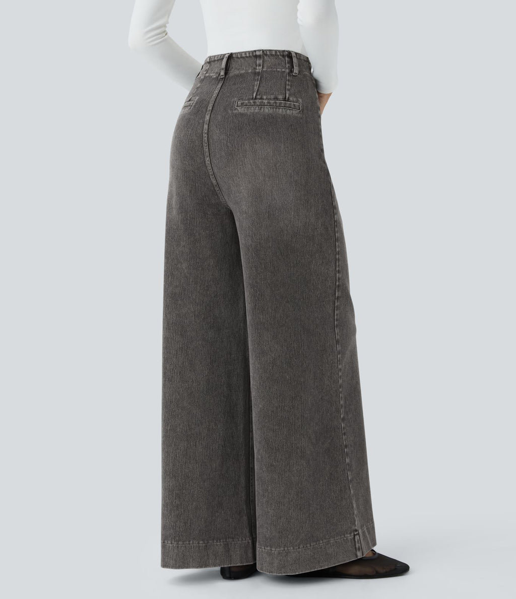 Halara Flex™ Jean large Palazzo et Taille Haute avec Poches Avant en Tricot Extensible Lavé