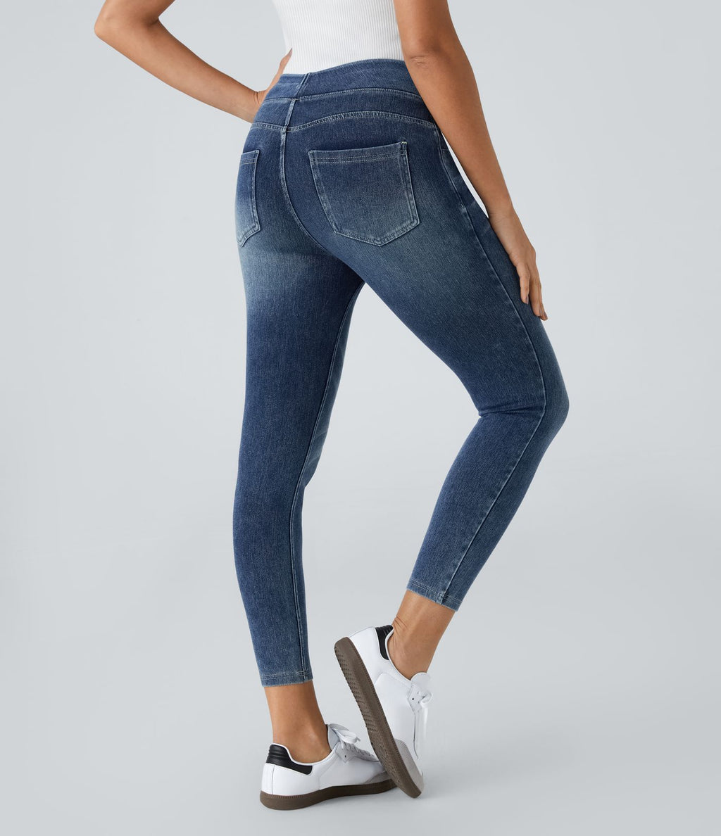 Leggings 7/8 décontractés en denim taille haute avec poches Halara Flex™
