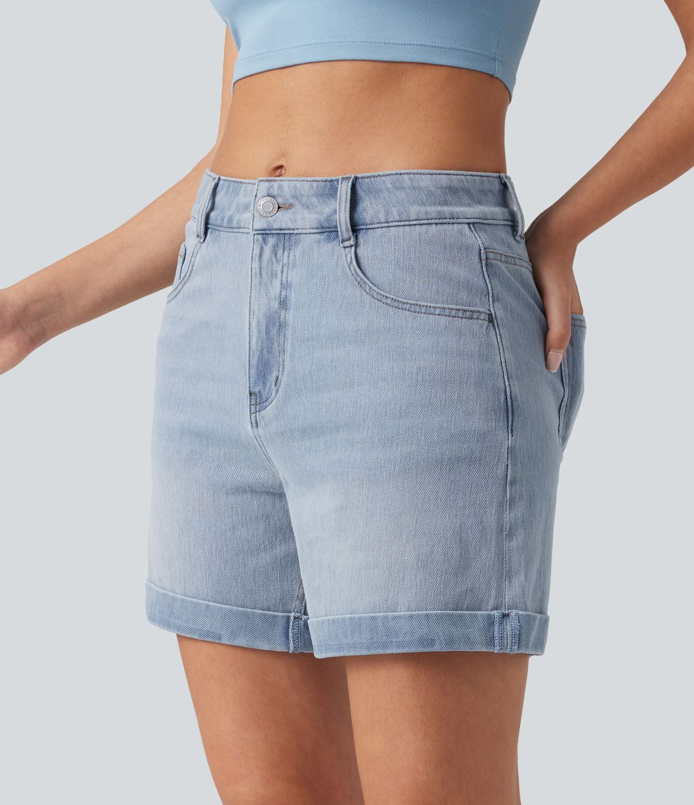 Halara Flex™ Short en denim taille mi-haute ourlet retroussé 12,5 cm avec poches