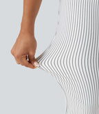 Pantalon de yoga flare taille haute rayé avec cordon de serrage et poches