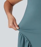 Robe longue casual fluide col U sans manches avec poches