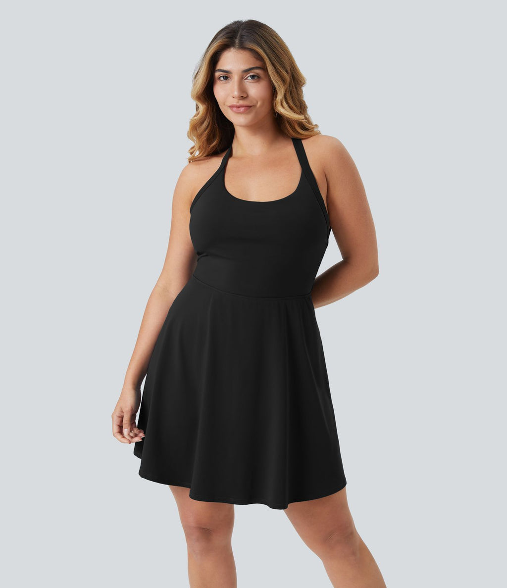 Robe longue de danse évasée à dos ouvert avec torsade grandes tailles et short intégré - Édition Easy Peasy