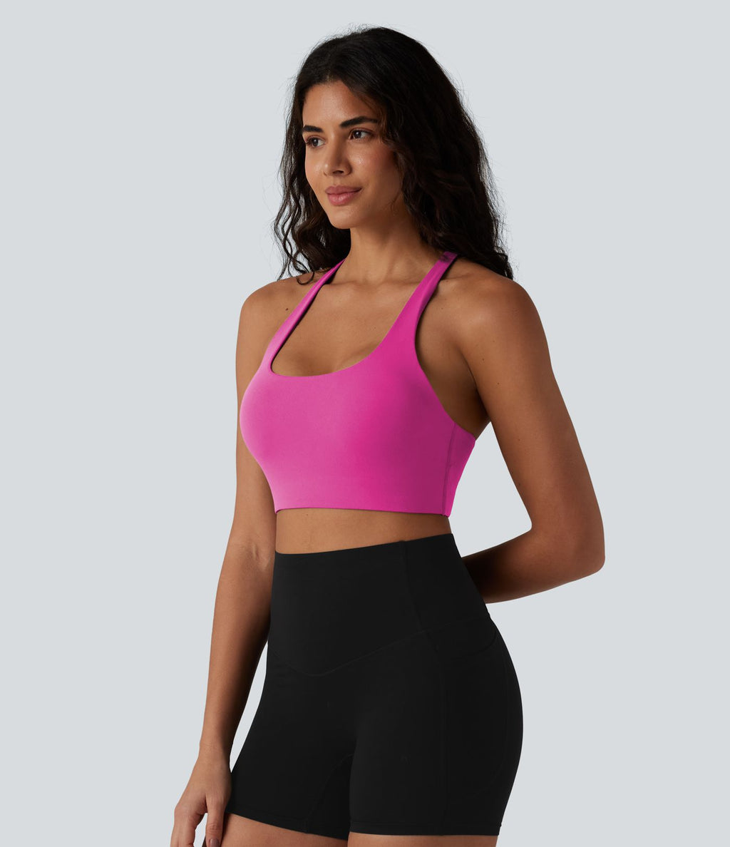 Brassière de sport SoftlyZero™ à maintien léger, dos nu, bretelles réglables, col en U, brassière intégrée bonnets B-DD