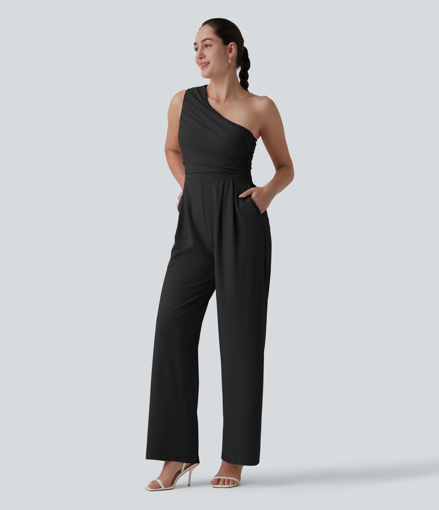 Combinaison décontractée asymétrique sans manches froncée soutien-gorge intégré avec poches - Easy Peasy