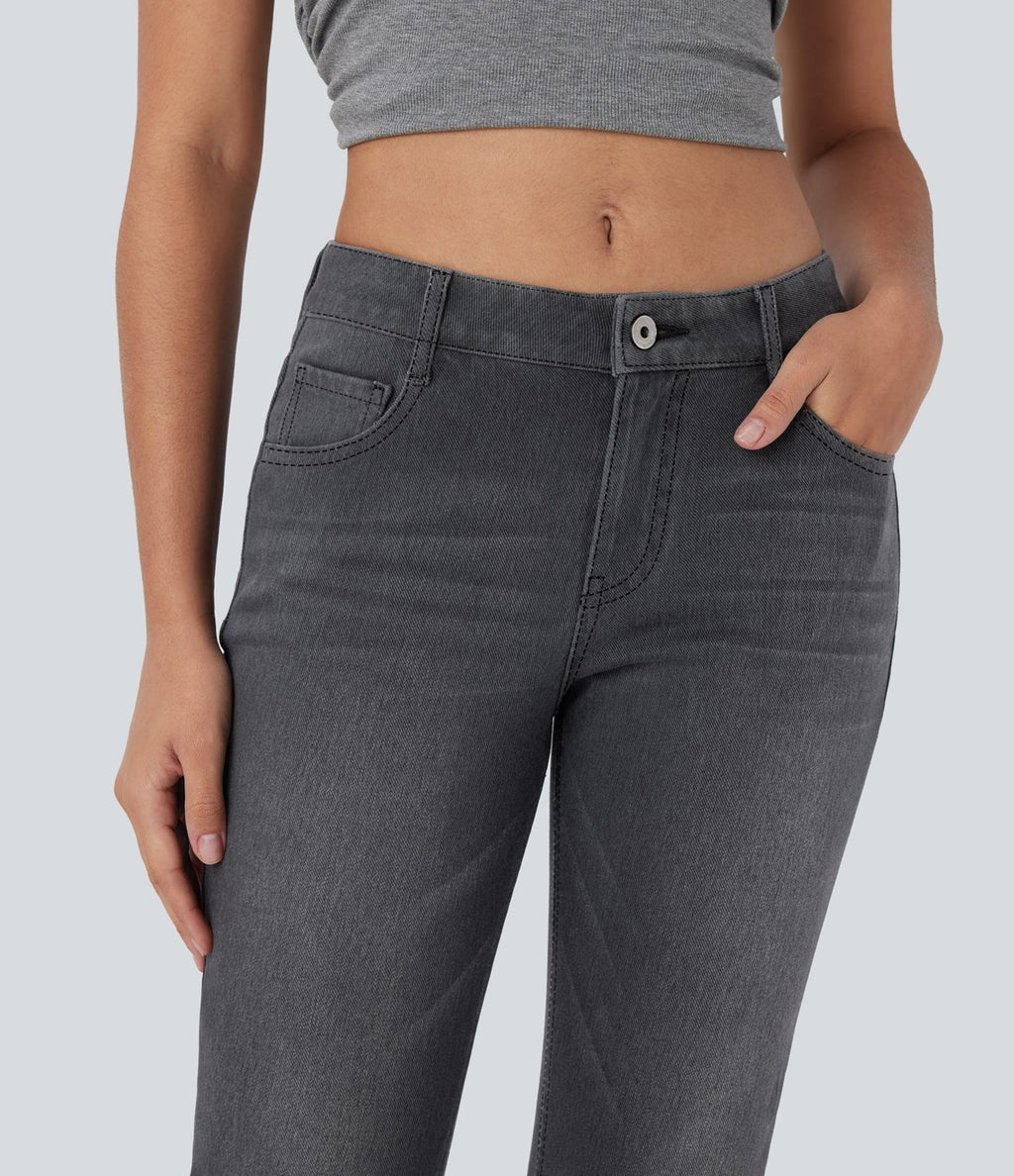 Jean bootcut délavé Halara Flex™ taille basse avec bouton, fermeture éclair et poches multiples