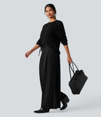 Pantalon tailleur Halara Flex™ large fluide taille haute à nœud en crêpe avec poches