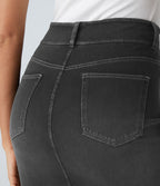Halara Flex™ Jupe en Jean Lavé Casual Extensible Côtelé Taille Haute Poches Multiples Coupe Moulante