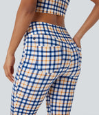 Pantalon décontracté bootcut à carreaux cool touch, taille haute, avec poches