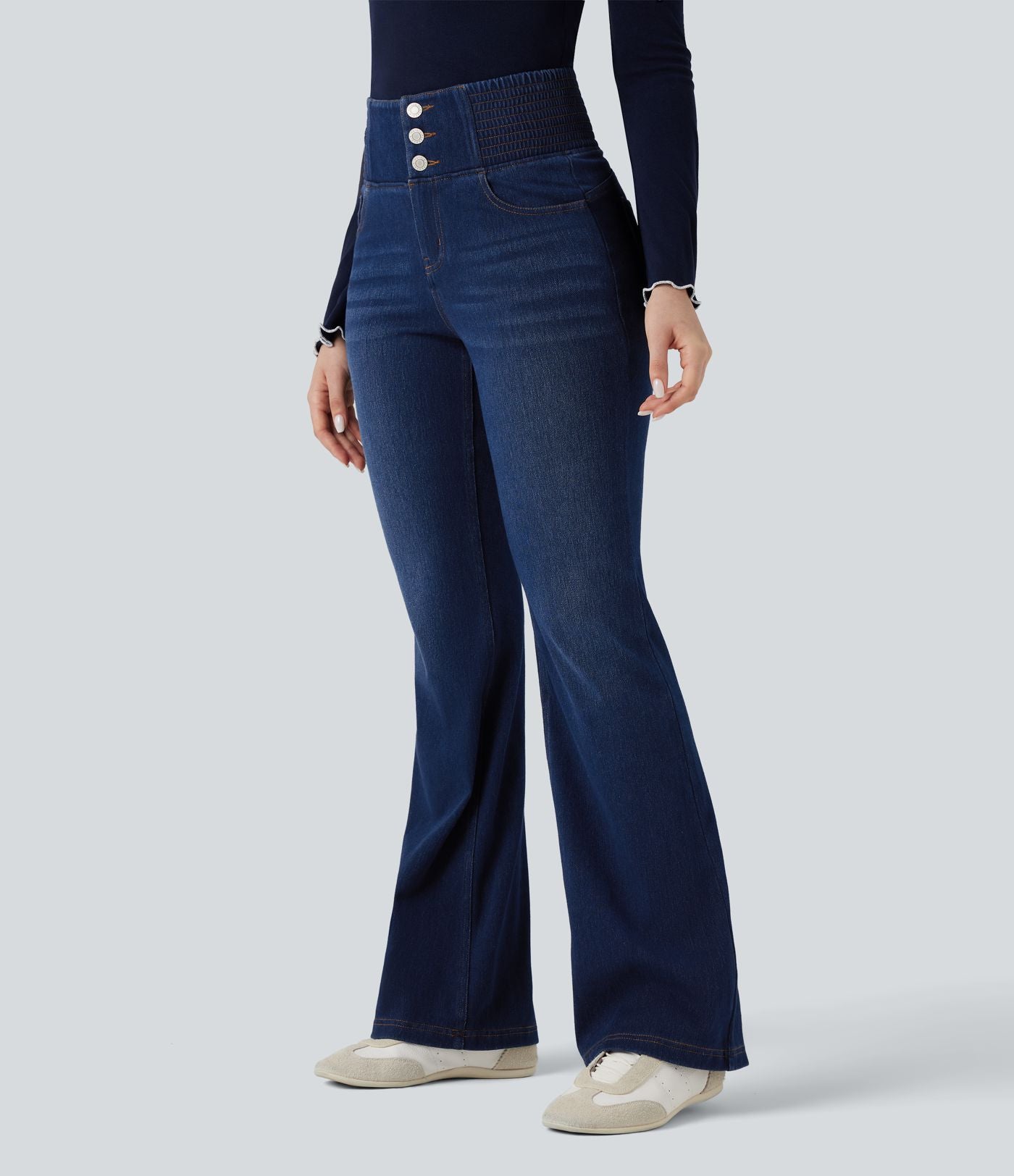 Jean évasé Halara Flex™ taille haute froncé avec poches