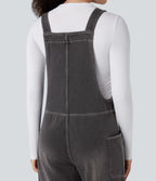 Salopette décontractée Halara Flex™ en denim extensible délavé, col V et poches latérales