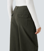 Pantalon chino coton jambes larges taille mi-haute avec poches