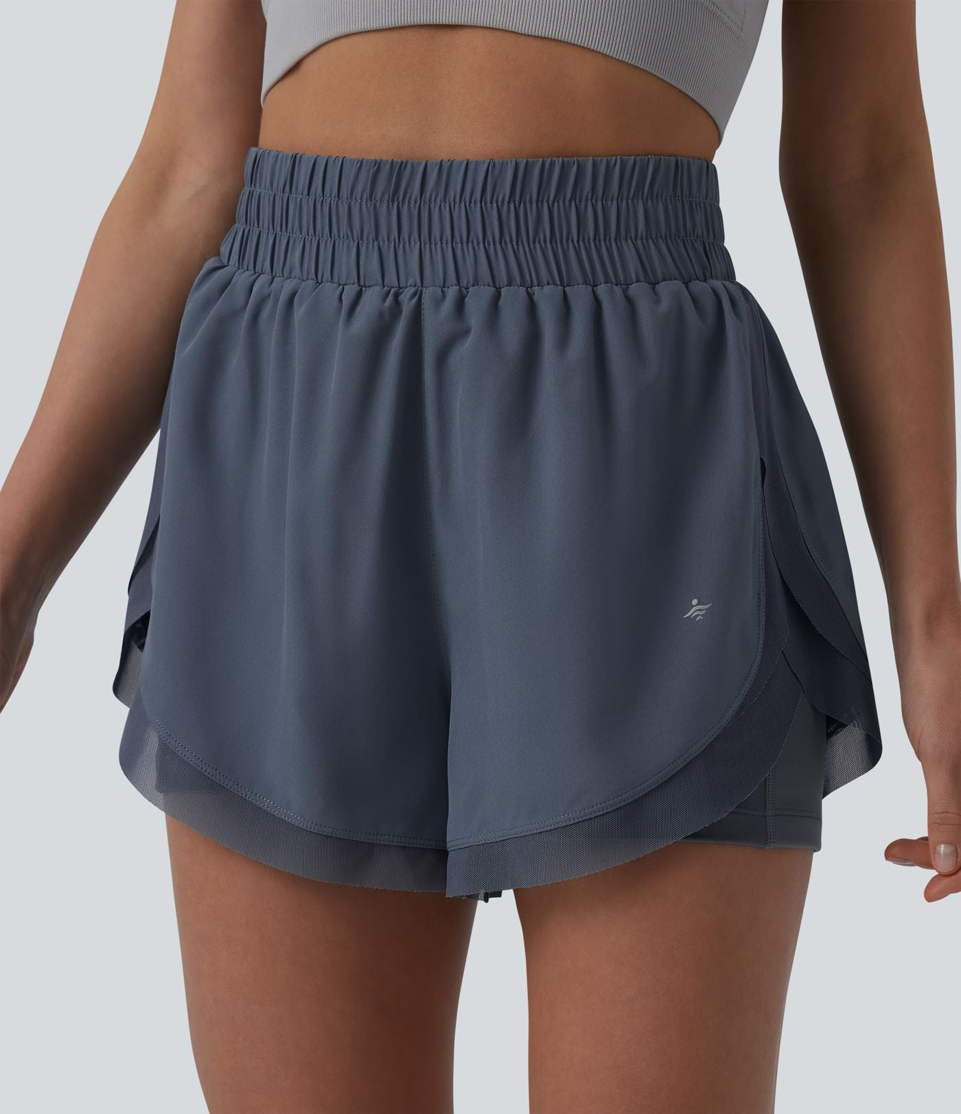 Short de running 2-en-1 taille haute mesh contrasté avec poches