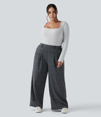 Body grande taille maille côtelée col carré manches longues ajusté