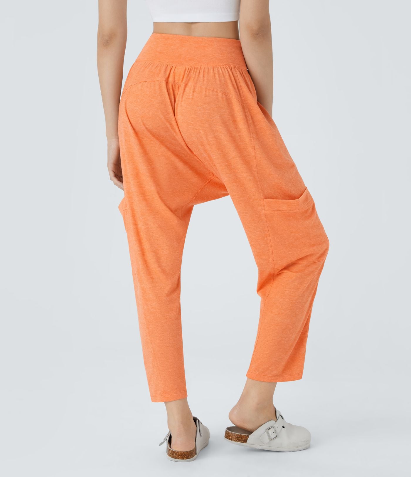Pantalon Harem Casuak à Taille Mi-Haute avec Liens sur le Côté et Multiples Poches