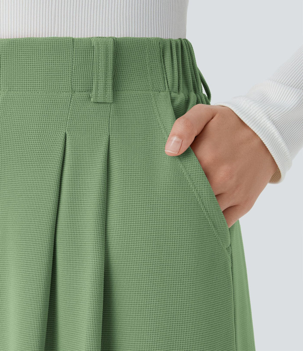 Pantalon Tailleur Large Fluide Halara Flex™ Gaufré Taille Haute Poches Latérales