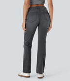 Jean bootcut délavé Halara Flex™ taille basse avec bouton, fermeture éclair et poches multiples