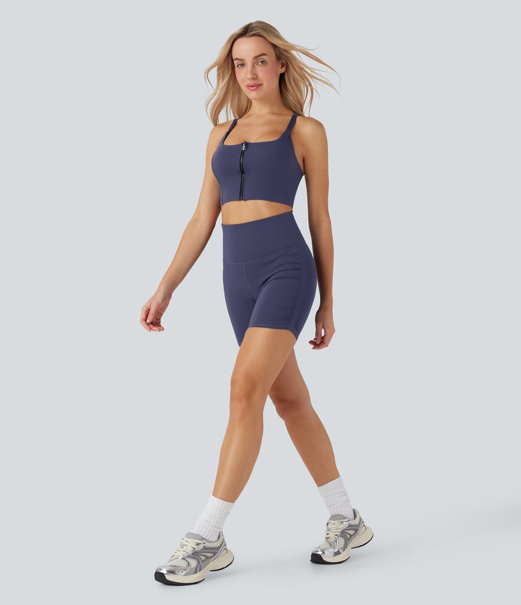 Short cycliste 12,5 cm de course gainant taille haute avec fronces et séchage rapide SoftlyZero™