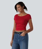 T-shirt court col bateau manches courtes avec fronces et brassière intégrée