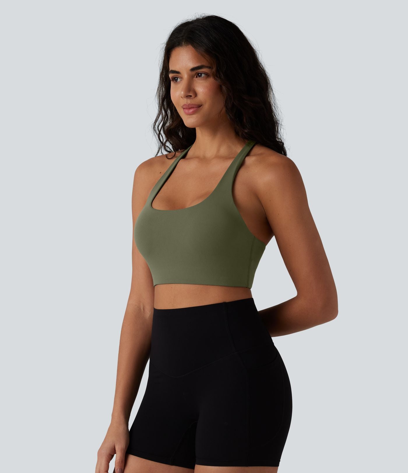 Brassière de sport SoftlyZero™ à maintien léger, dos nu, bretelles réglables, col en U, brassière intégrée bonnets B-DD