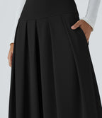 Halara Flex™ Pantalon Tailleur en crêpe taille très haute, plissé, jambes larges avec poches latérales