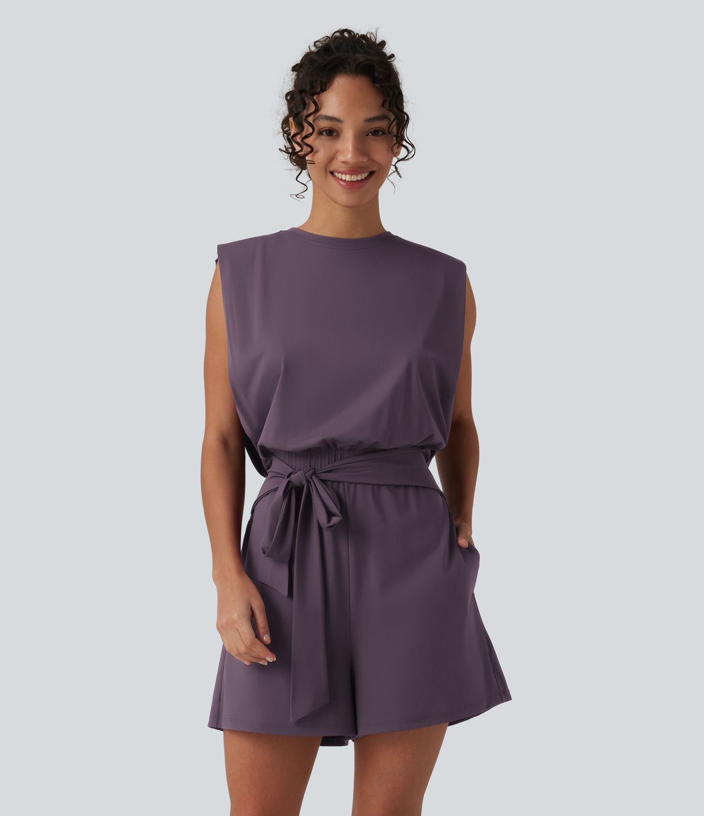 Combishort décontracté col rond sans manches effet frais InstantCool avec nœud frontal et poches, accès facile Easy Peasy, protection solaire UPF50+