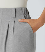 Pantalon Tailleur Large Fluide Halara Flex™ Gaufré Taille Haute Poches Latérales