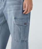 Jean cargo décontracté Halara Flex™ à taille basse, jambes larges, poches multiples et tissu extensible