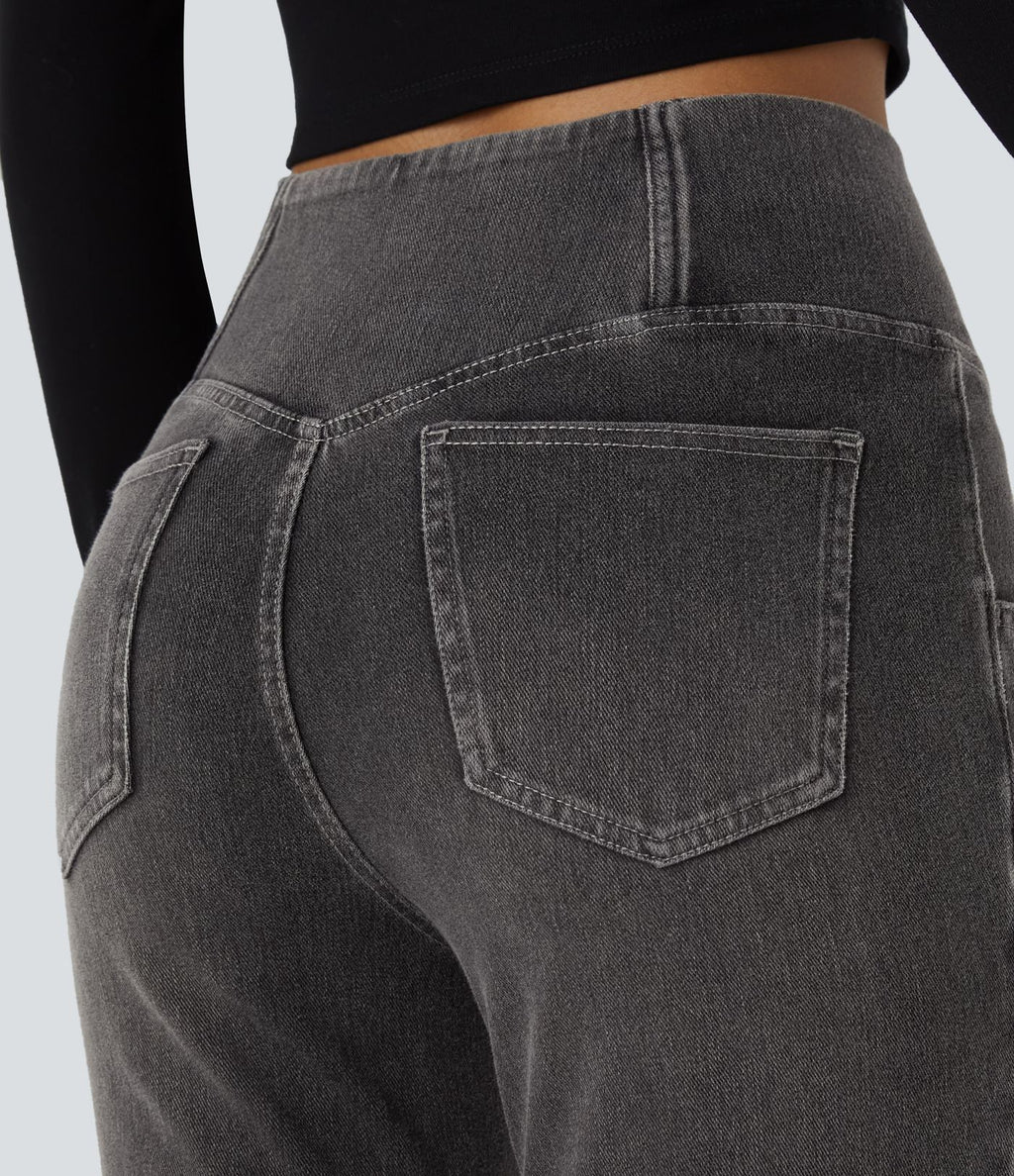 Halara Flex™ Jean Évasé à Taille Haute avec Poche Crossover Tissu Élastique Lavé