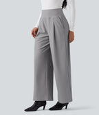 Pantalon tailleur ample taille haute en sergé Halara Flex™ avec poches