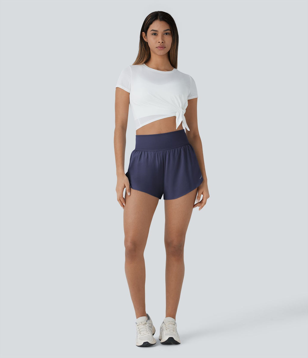 Softlyzero™ QuickDry Short de course à pied 2-en-1 taille haute à ourlet croisé avec pois réfléchissants et poches latérales