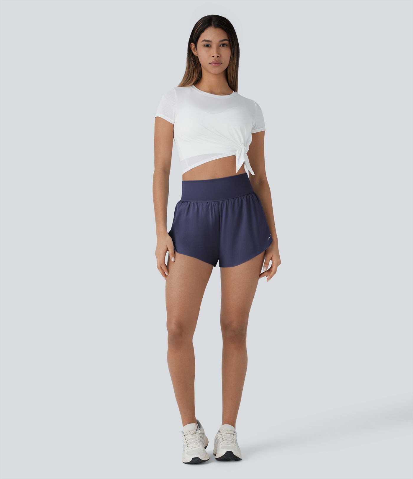 Softlyzero™ QuickDry Short de course à pied 2-en-1 taille haute à ourlet croisé avec pois réfléchissants et poches latérales