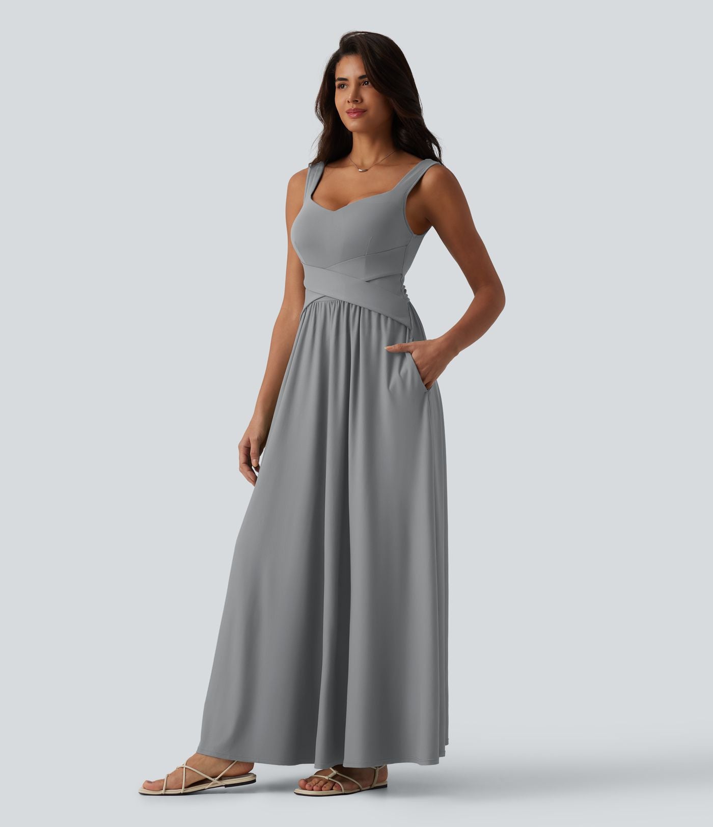 Robe longue fluide sans manches avec brassière intégrée (Bonnets E-G) et poches